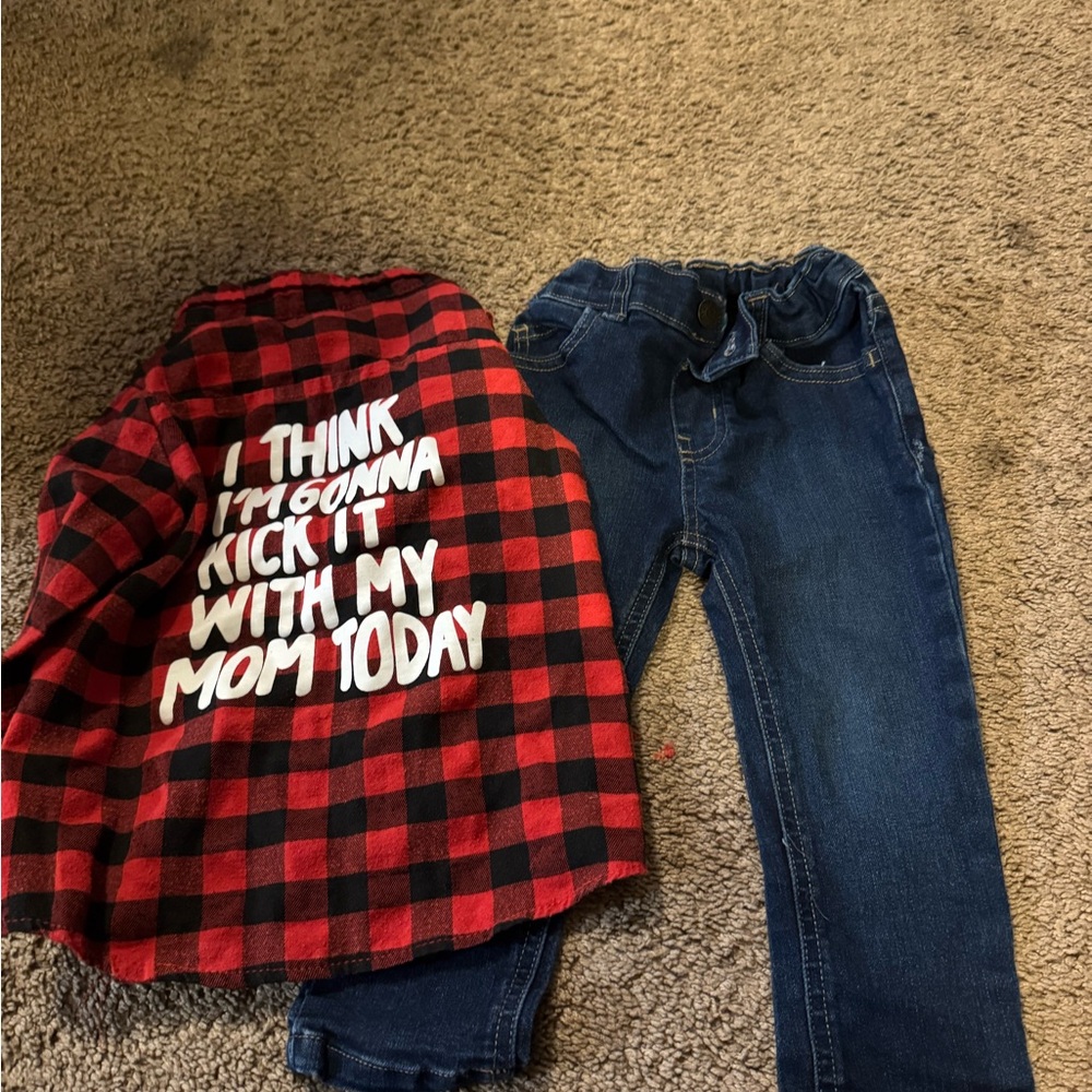 Red Plaid Shirt and Blue Jeans Set